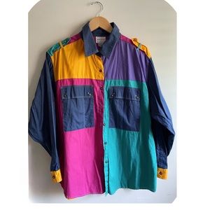 80s Vintage Color Block Button Down Unisex